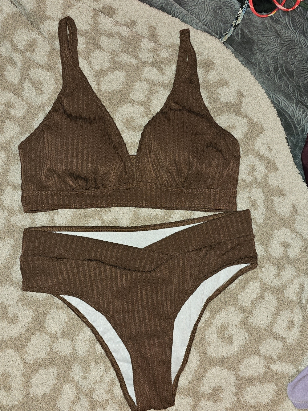 Ribbed Brown Bikini Set